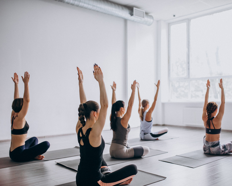 yoga group classes inside the gym